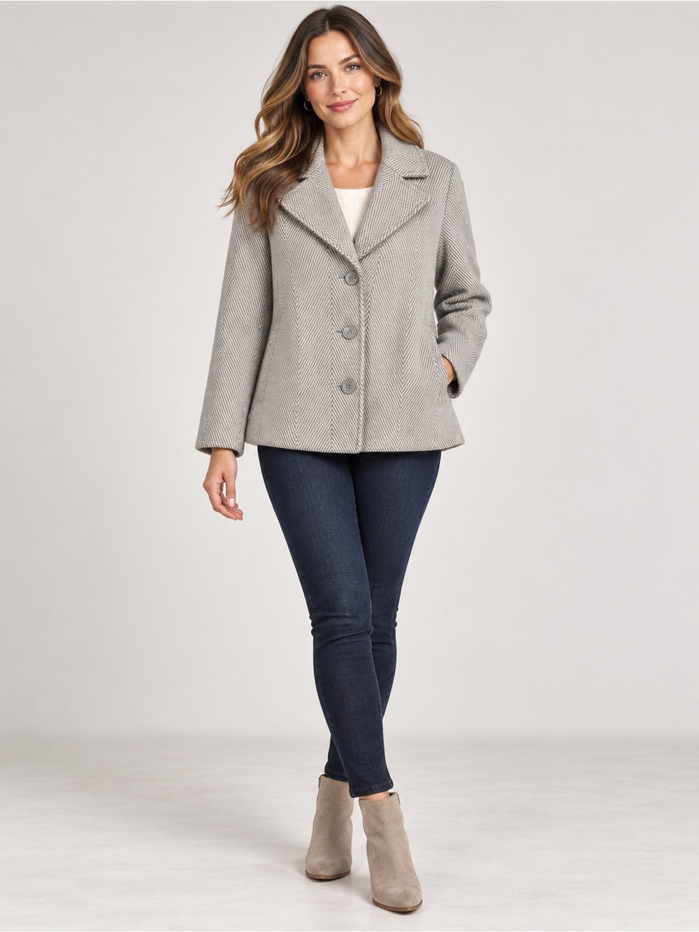 NWOT Joie wool blend gray and white women’s pea coat sz XL